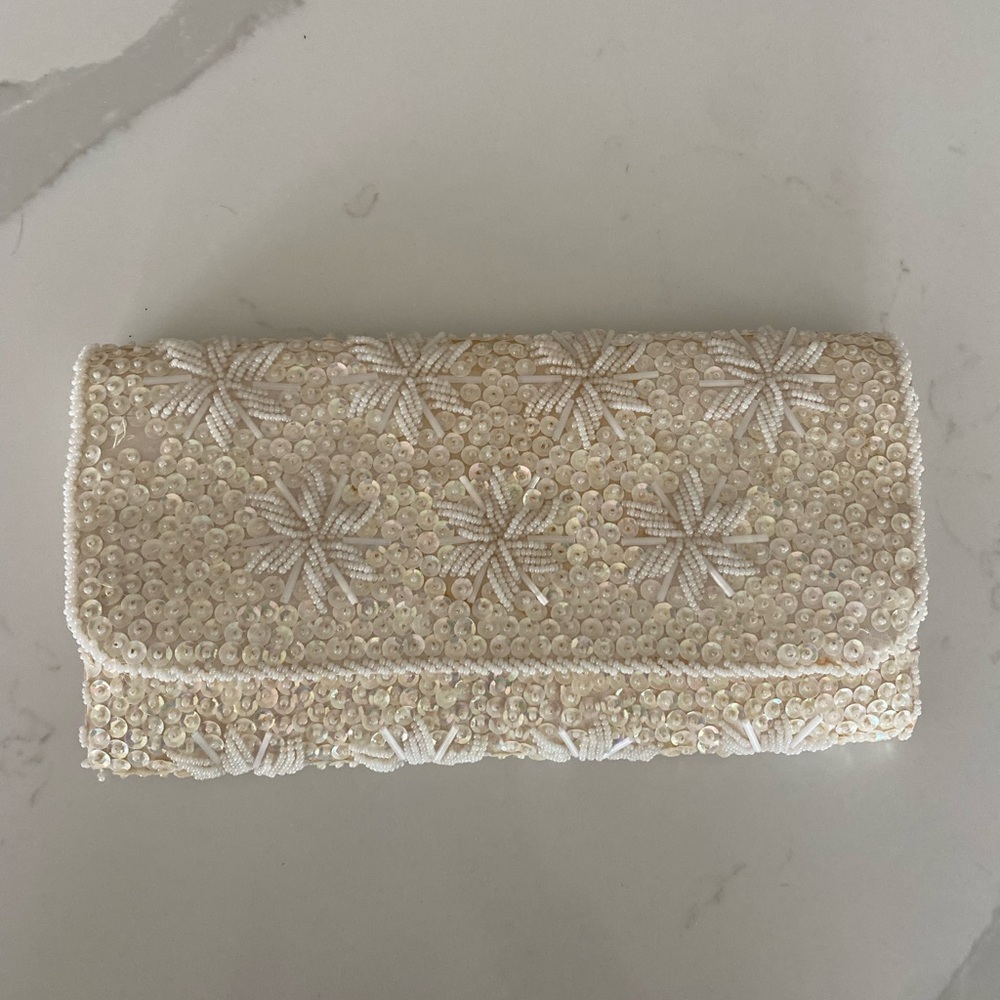 Vintage Micro Seed Bead Sequin bridal Clutch Handbag Hand Made in Hong Kong